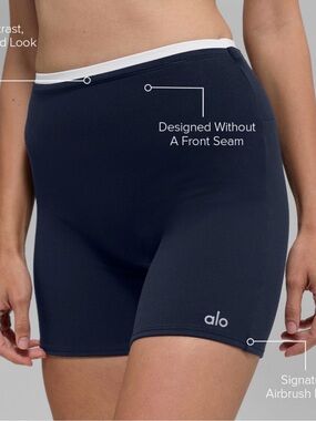 Alo Yoga Airbrush Double Up Shorts Navy White Size M New